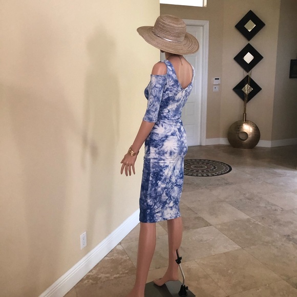 Tie Die Form Fitting Dress - Blue/White - Picture 14 of 14